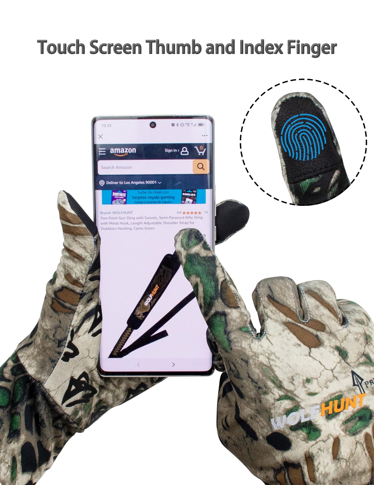 WOLFHUNT Lightweight Camouflage Hunting Gloves, Men/Women Anti-Slip Camo Archery Gloves for Hunting, Camo MP, XL/XXL