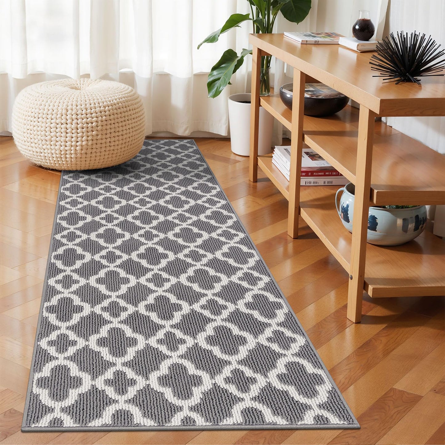 U'Artlines Runner Rug for Hallway 2×6feet Non Slip Kitchen Floor Carpet Runners Grey Geometric Pattern Machine Washable Area Rug for Entryway Bathroom