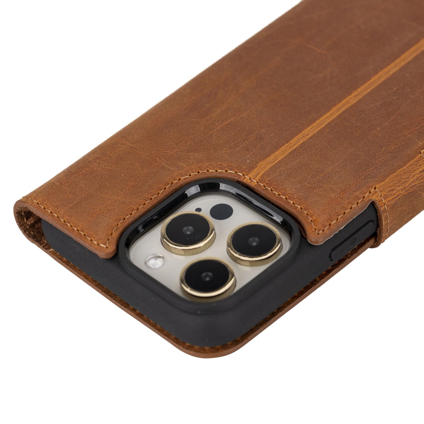 VENOULT Detachable Wallet Case for iPhone 15 Pro MAX, 4 Card Holder Wallet, Man or Women Folio Cover, Compatible with Magsafe, RFID, Genuine Leather, Kick Stand (Almond Brown)