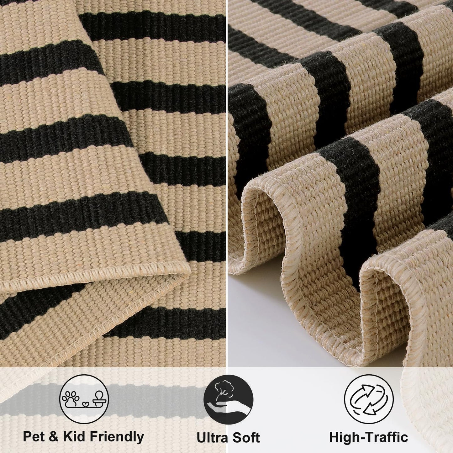 LEEVAN Outdoor Door Mat 2'x3' Washable Welcome Mat Woven Black and White Entryway Rug Farmhouse Front Porch Decor Outside Entrance Striped Outdoor Floor Mats