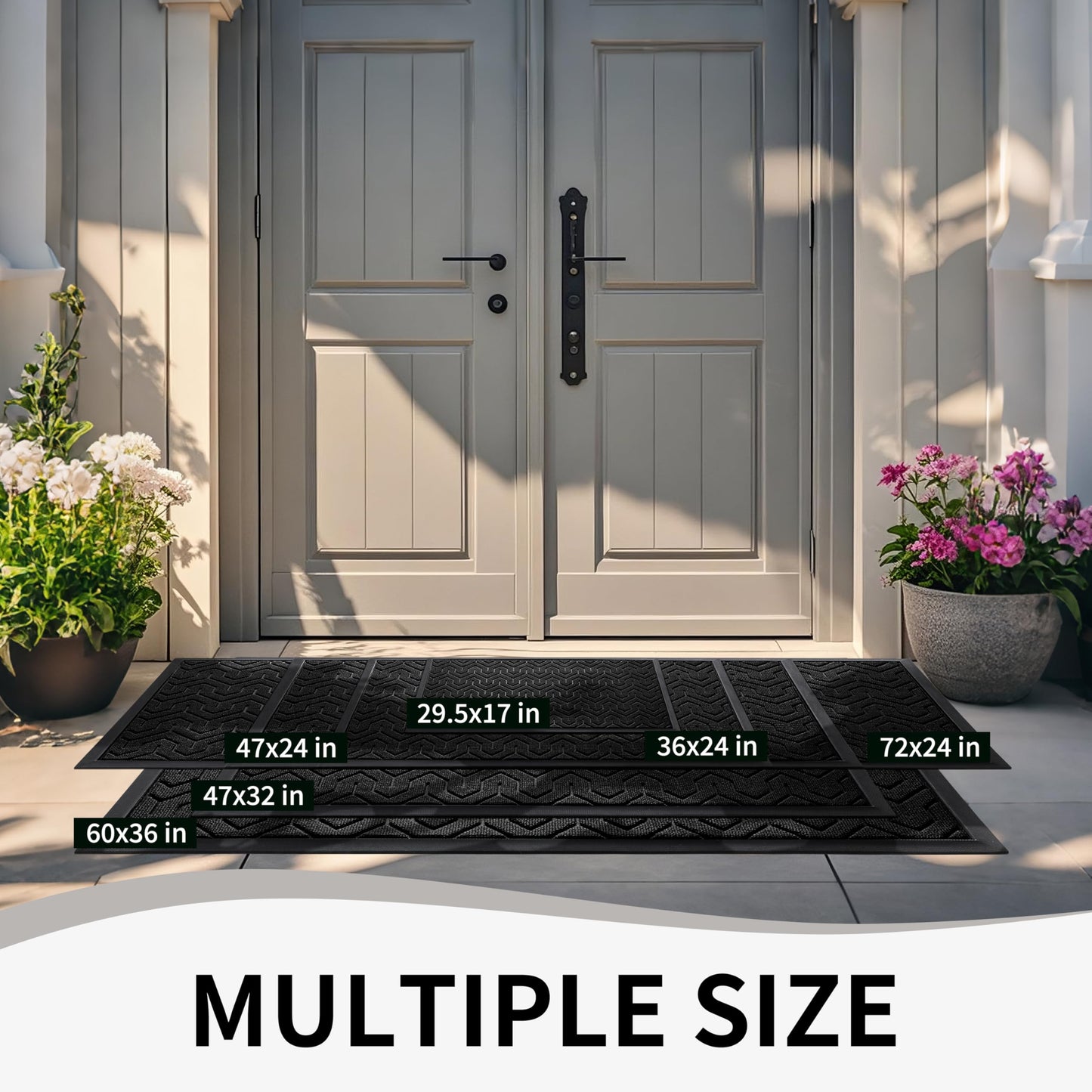Yimobra Front Door Mat Outside Entrance 29.5x17, Waterproof Heavy Duty Outdoor Mats for Front Door, Non Slip Rubber Entry Mat for Garage Patio Indoor, Black