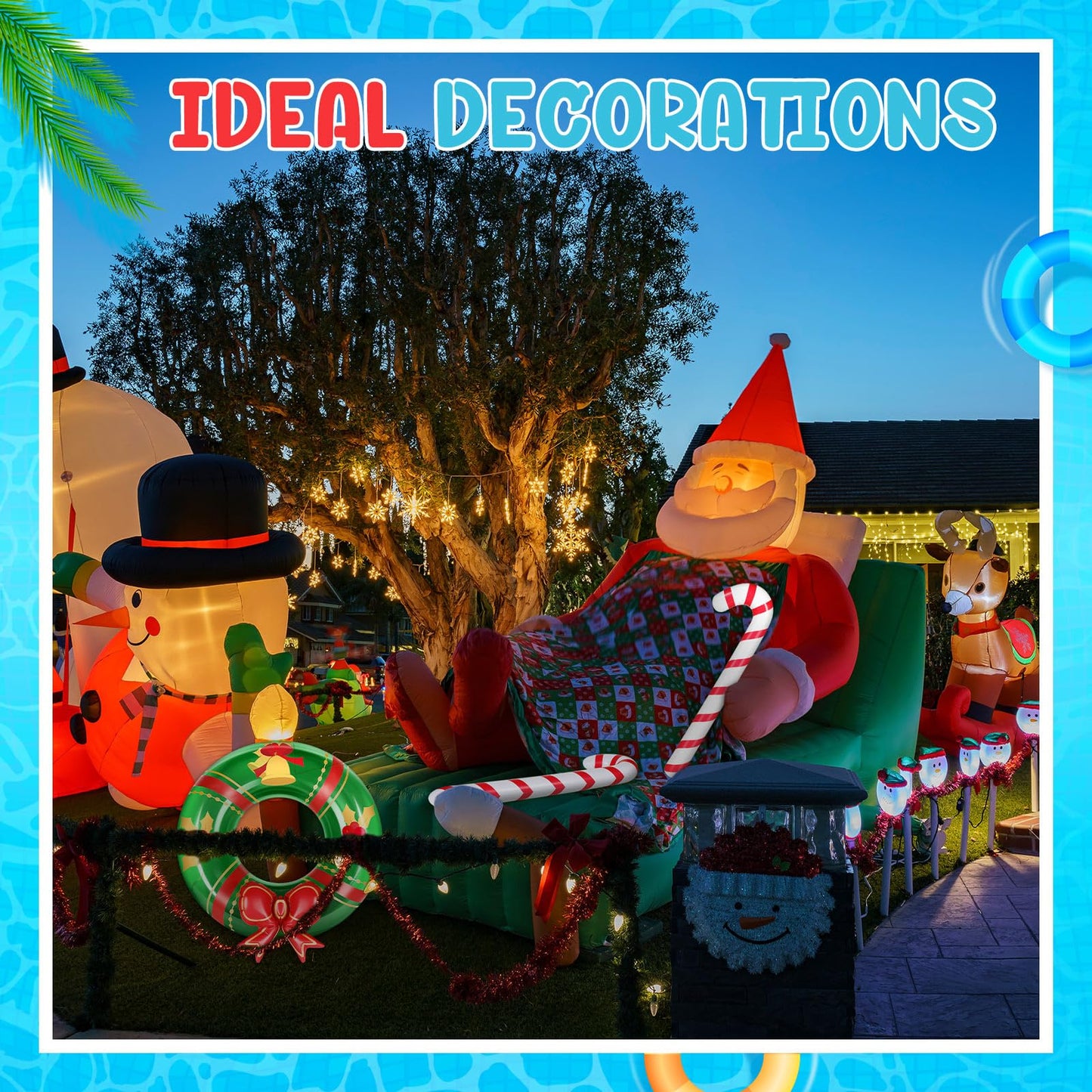 3 Pcs Christmas Inflatables Decorations 2.95 Ft Inflatable Candy Canes and 3.28 Ft Christmas Wreath Blow up Xams Outdoor Decorations Holiday Party Supplies for Garden Patio Lawn