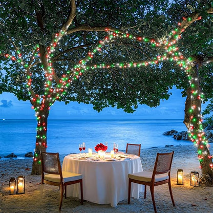 JMEXSUSS 500 LED Red White and Green Christmas Lights, 8 Modes 163ft String Light Plug in with Remote Control, Clear Wire Christmas String Lights Outdoor Waterproof for Outside Tree Yard Wedding