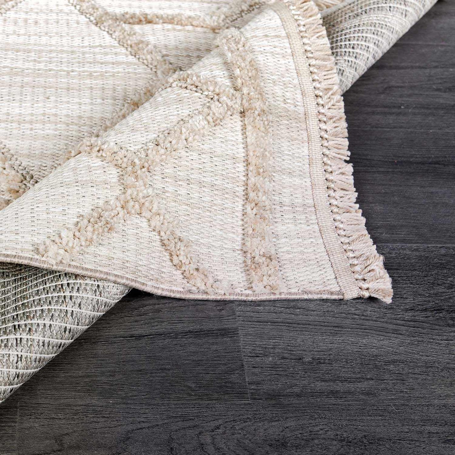Hauteloom Hive Farmhouse Living Room Bedroom Modern Moroccan Trellis Area Rug - Soft Shaggy High Low Carpet - High Pile - Bohemian, Boho - Gray, Brown, Beige, Cream - 5'3" x 7'