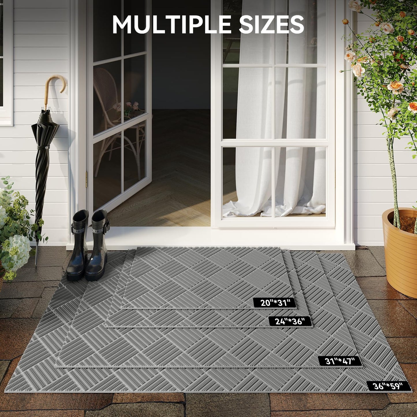Front Door Mat Outside Entrance 31x47, Heavy Duty Non Slip, Outdoor Floor Mats Welcome Floor Doormat, Dirt Waterproof Exterior Entry Mats All Weather for Patio Entryway Kitchen Industral Bar Grey