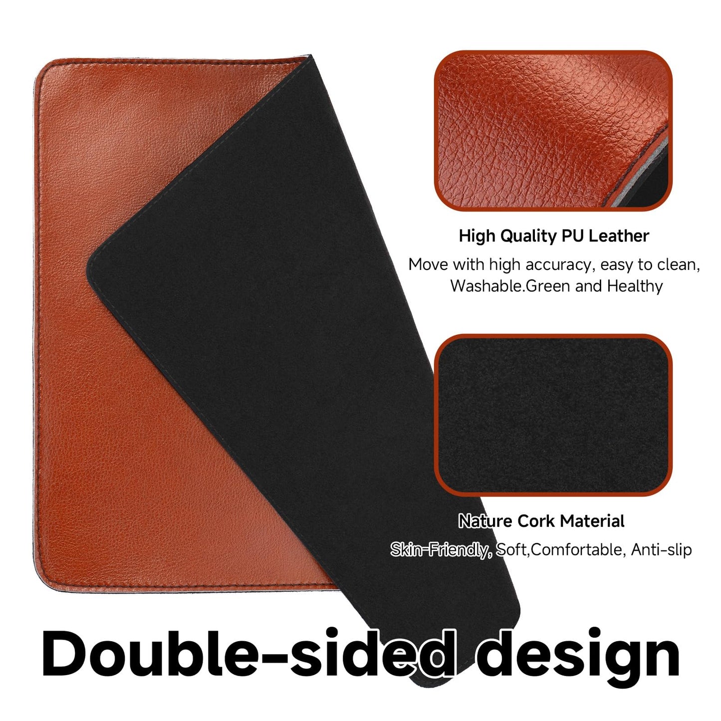 Brown Handmade Leather Mouse Pad with Stitched Edge Micro-Fiber Base with Non-Slip Waterproof, Mouse Pad for Computers, Laptop, 8 x11Inch