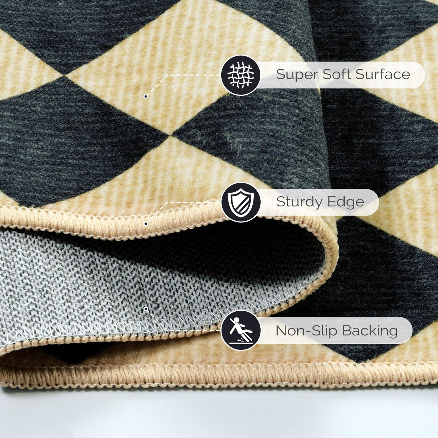 LIVEBOX Checkered Area Rug 2x3 - Small Entryway Rug Non Slip Washable Kitchen Mat, Bathroom Rugs Under Door, Moroccan Soft Indoor Carpet for Bedroom Laundry Entrance
