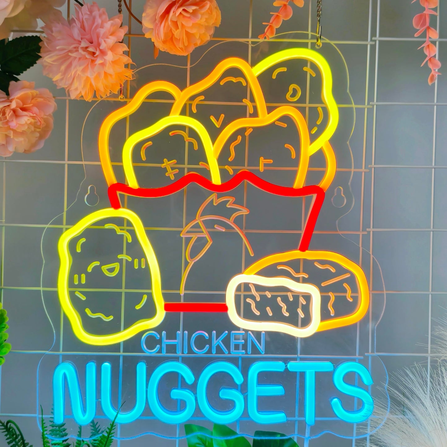 JOMOBUTY Chicken Nuggets Neon Sign, Neon Lights Hanging Wall Art Decoration for Business Restaurant Shop Store House Bar Cafe Party Home Decor, USB Powered Ultra Bright Dimmable,14.57×12.6inches