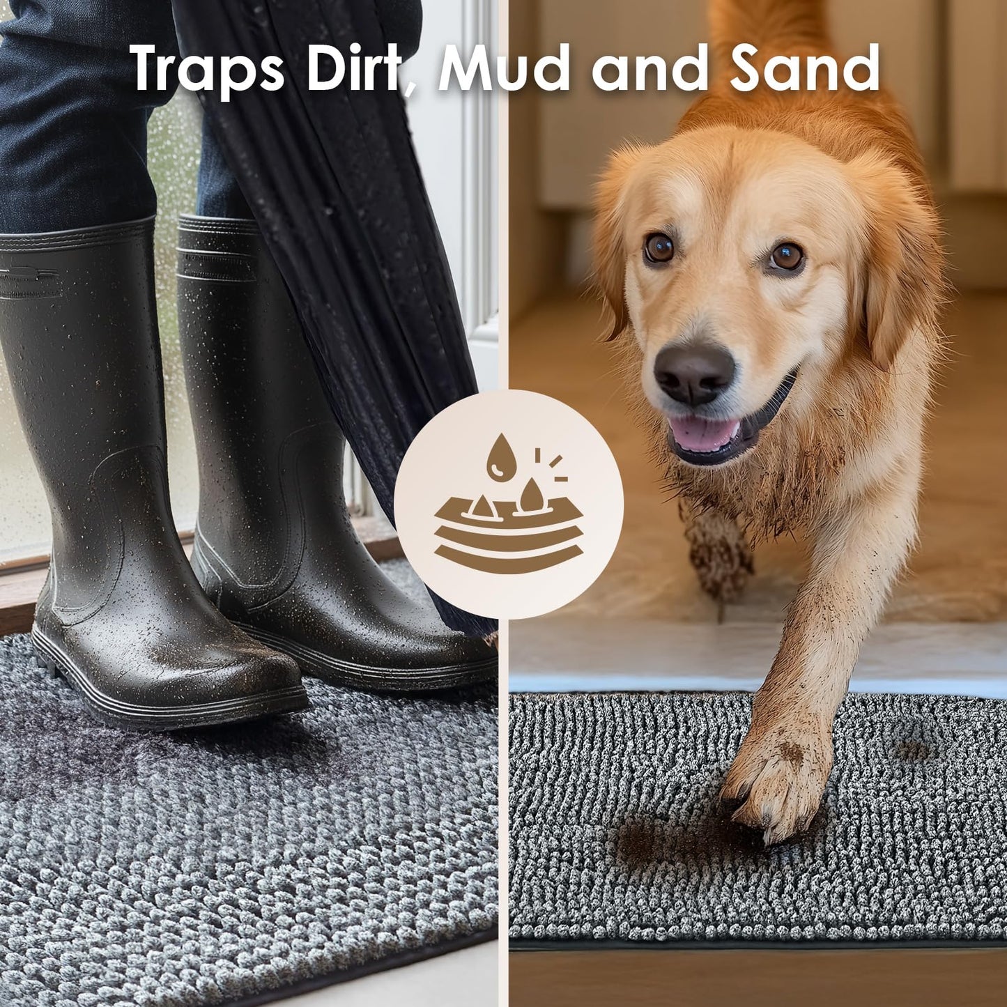 EHEYCIGA Super Absorbent Dog Door Mat for Muddy Paws 30x20 Inch Indoor, Front Doormat Outside Entrance, Quick Dry Chenille Washable Dog Crate Bed, Non-Slip Pet Rug Mud Mat Outdoor Entryway, Grey