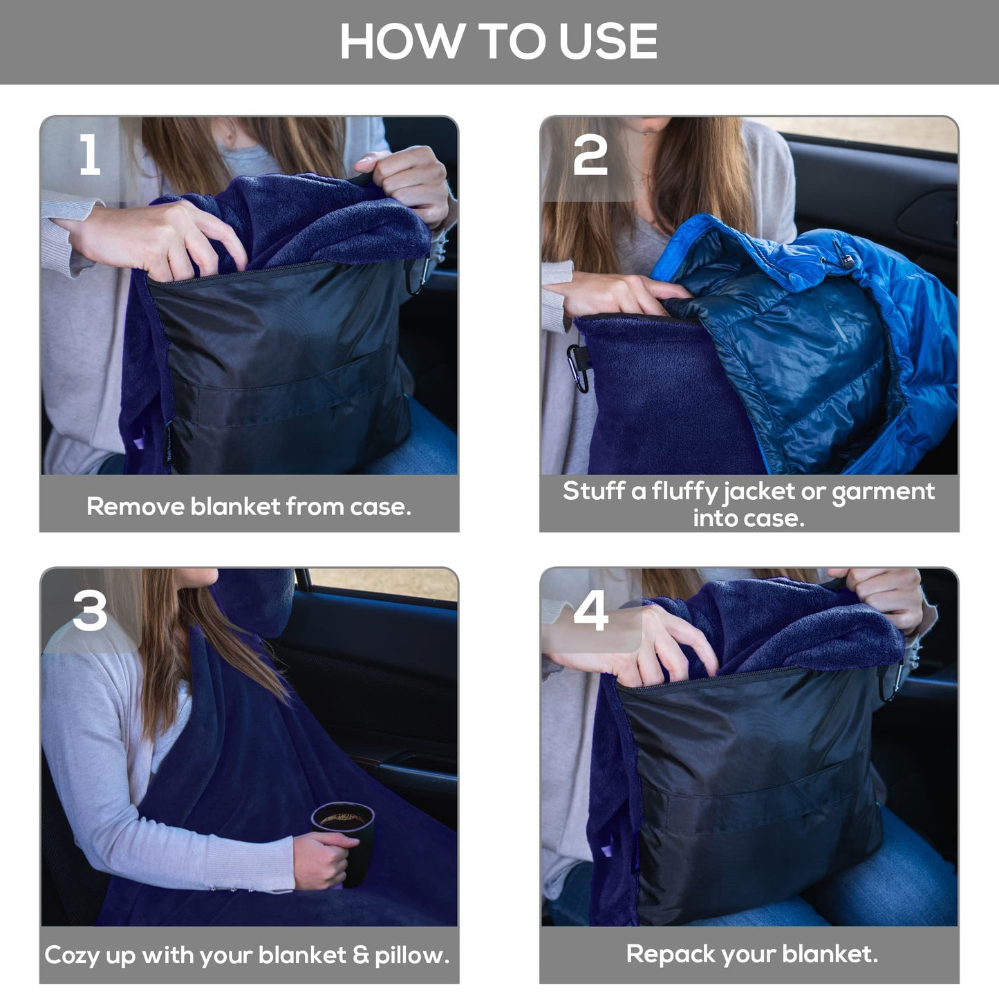 Well Traveled - 2 in 1 Fleece Travel Blanket with Stuffable Pillowcase for Air Travel - Convenient Design for Easy, Comfy Travel