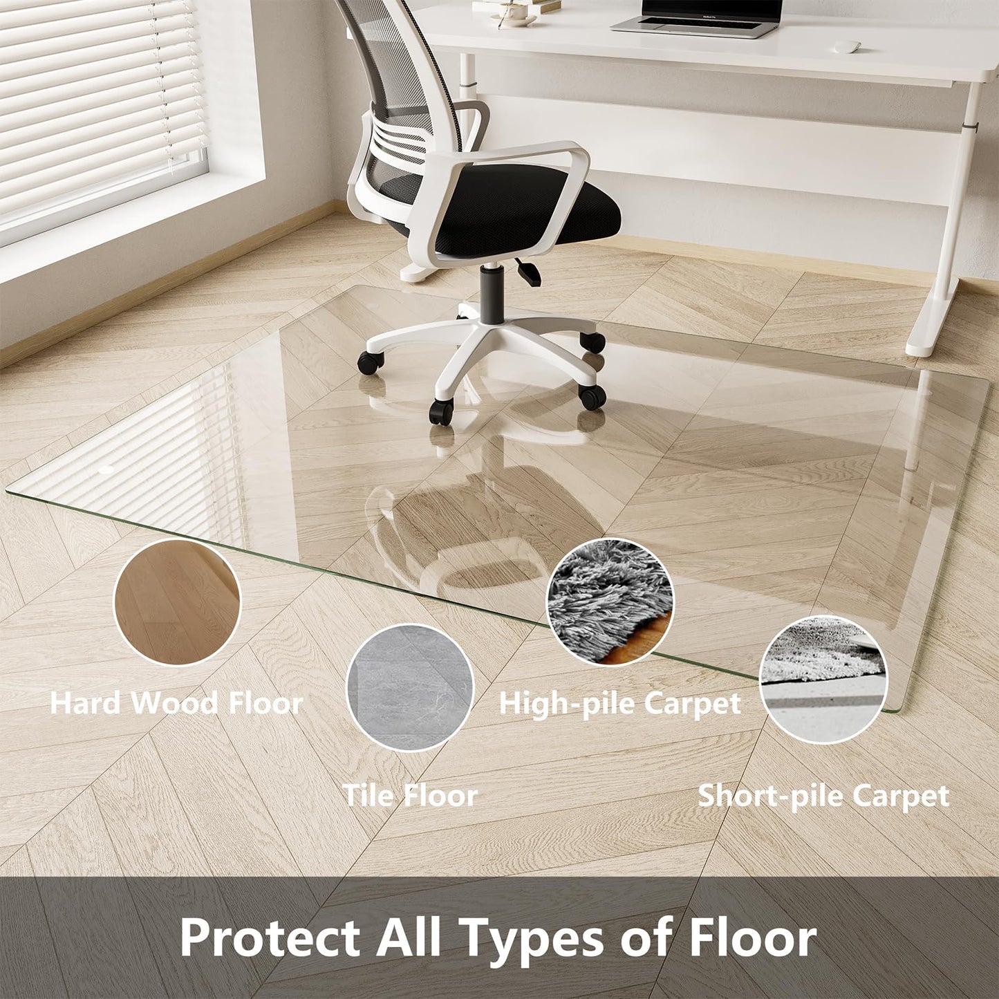 Koonmi Chair Mat for Carpet, Tempered Glass 30"x48" Office Chair Mat, Glass Chair Mats with Rounded and Polished Edges, Ideal for Hardwood Floor, Carpet, Office, Desk, Rolling Chair