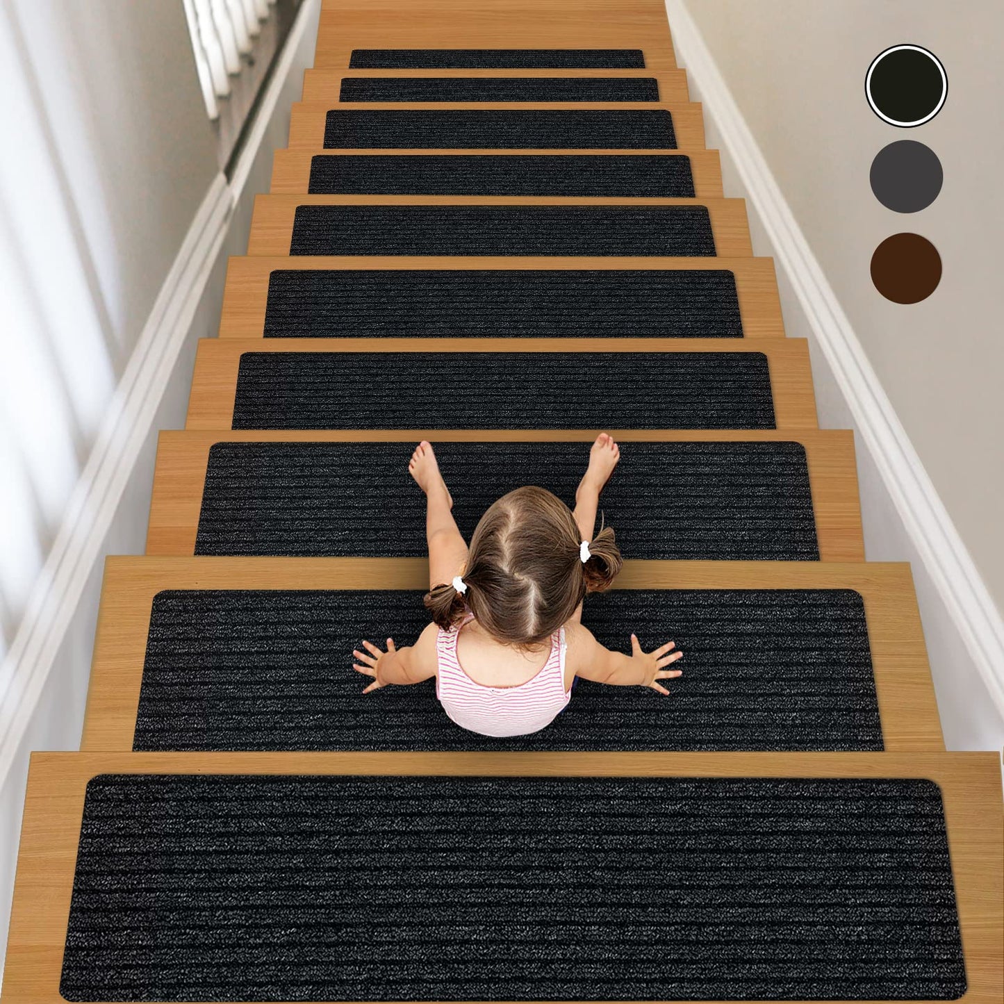 Lacut Non-Slip Stair Treads, 7.8" X 30" (15-Pack) Stair Runner Indoor Outdoor Mat, Black Slip Resistant Stair Tread Mats Step Covers Pads for Elders, Kids and Pets (30" x 7.8", Black)