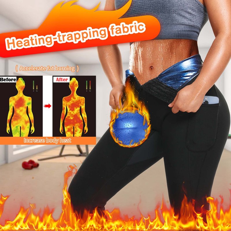 DYUAI Sauna Leggings for women High Waist Sauna Sweat Pants with pocket Compression Workout Legging Sauna Suit(WBH7006-01-M)