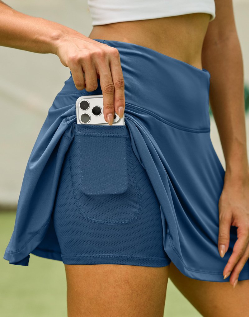 SANTINY Pleated Tennis Skirt for Women with 4 Pockets Women's High Waisted Athletic Golf Skorts Skirts for Running Casual (Dark Blue_XS)