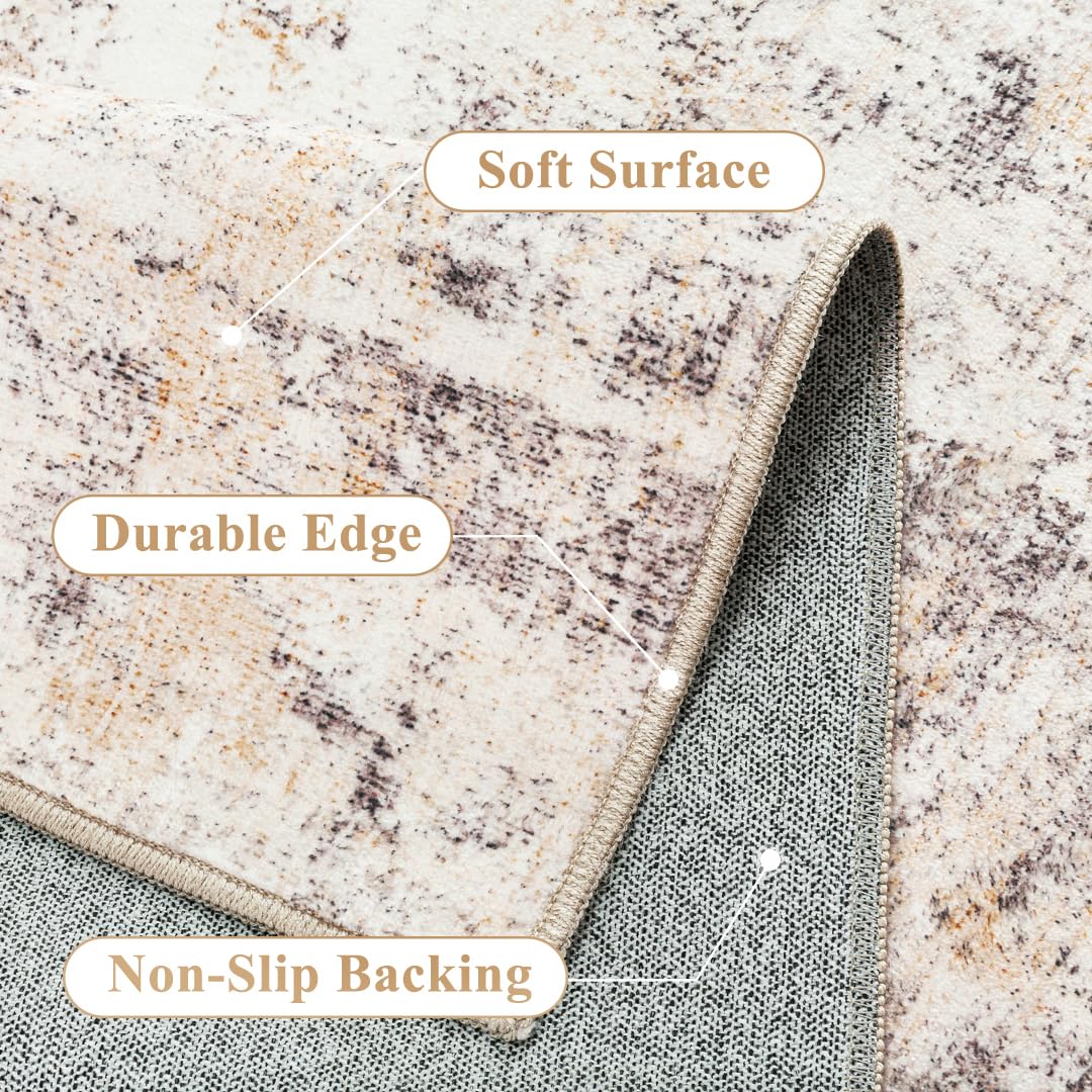 WondRg Kitchen Rug Set of 3 Washable Beige Grey Abstract Kitchen Mats for Floor Non-Slip Kitchen Runner Rug Soft Low Pile for Bathroom Laundry Hallway Sink Entryway