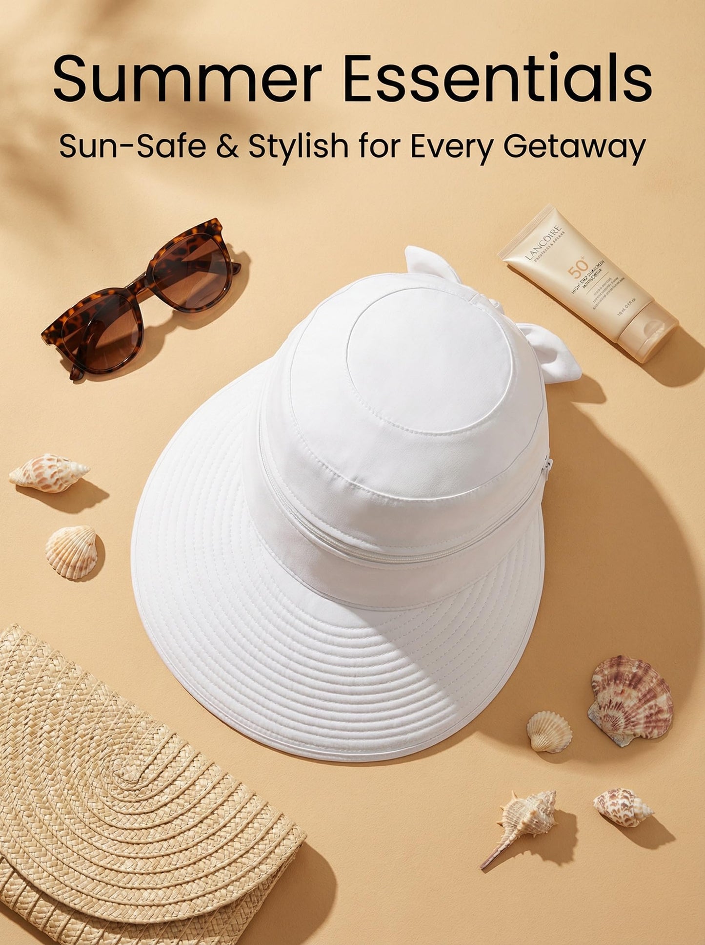 AlturaGo 2-in-1 Women’s Sun Visor Hat Wide Brim Sun Hat Zipper Off Ponytail Friendly, Lightweight Quick Dry, Summer UV Protection, White