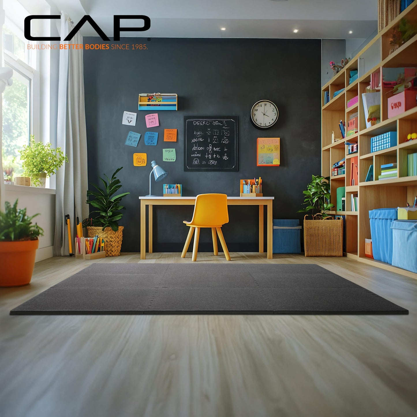 CAP Barbell 1/2-Inch Interlocking EVA Foam Exercise Puzzle Mat Home Flooring - 1 Pack | 24" x 24" x 1/2" | Carpet Top - Black
