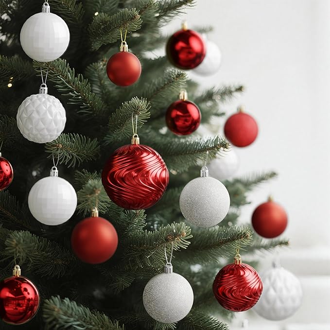 Annecy Christmas Tree Ornaments - 36 PCS Shatterproof Christmas Ball Ornaments Set for Holiday, Wreath & Party Decorations (Multi-Size, Red, White)