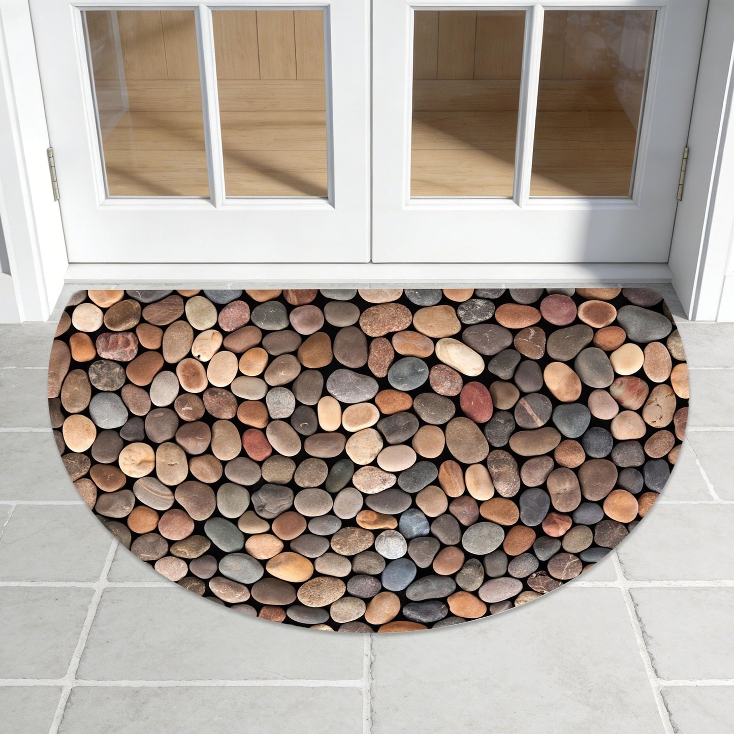 WOYUO Half Circle Door Mat 20"x31.5" Non-Slip Washable Welcome Mat, Low Profile Front Door Mat Semicircular Entrance Doormat, Dirt Trapper Floor Mat (Smooth Pebble Pattern, 24"x 36" Large Half Round)