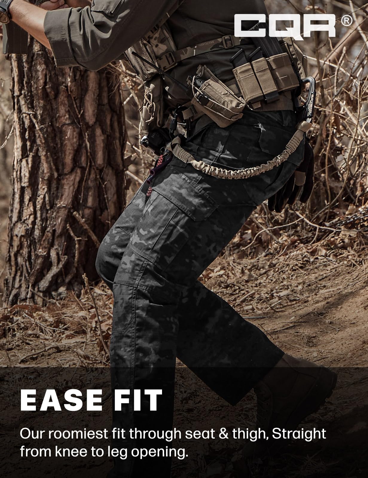 CQR Men's Tactical Pants, Water Resistant Ripstop Cargo Pants, Lightweight EDC Work Hiking Pants, Outdoor Apparel, Duratex Mag Pocket Print Utility Camo Black, 36W x 34L