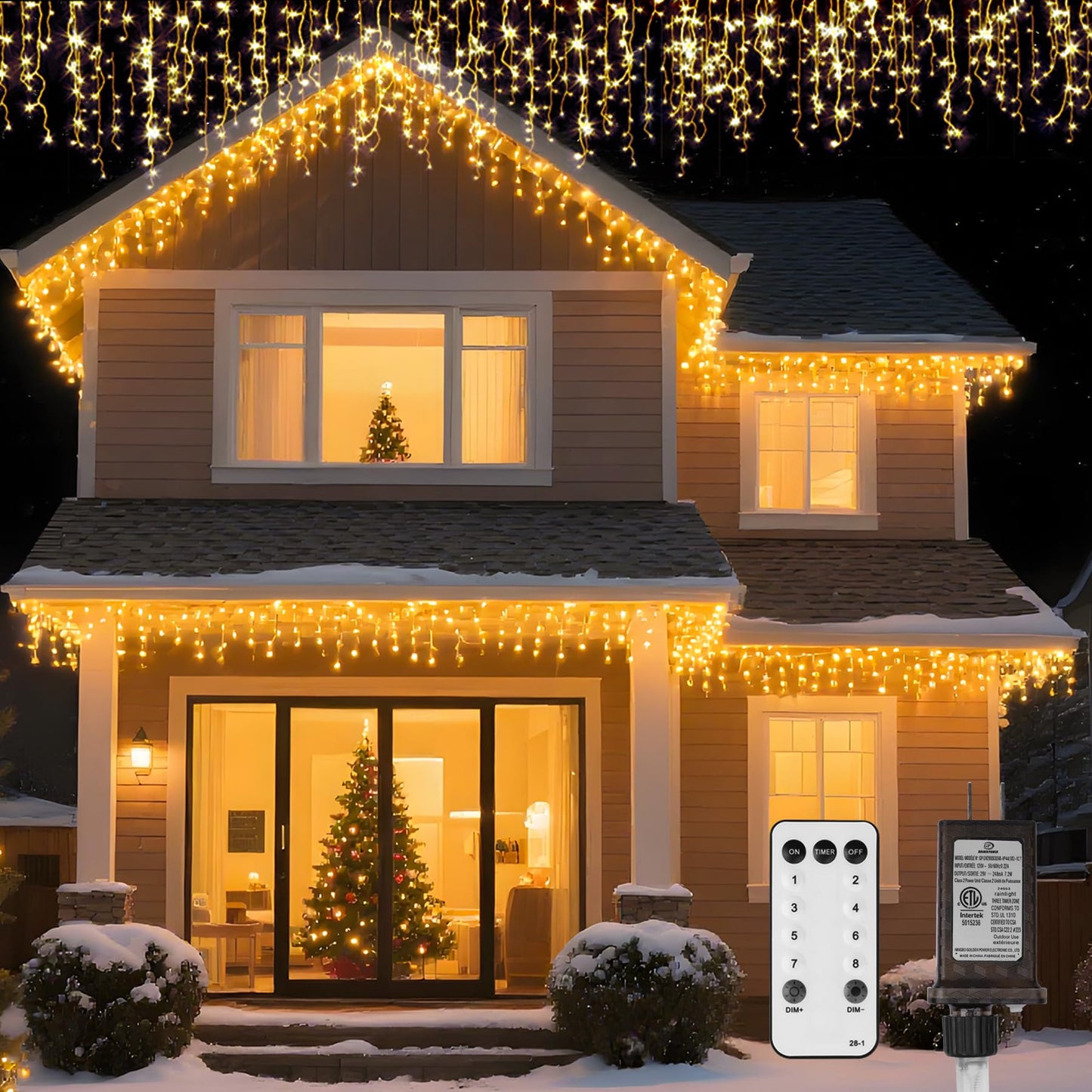 LED Icicle Lights for Outdoor Christmas Decorations,98.4Ft 1000 LEDs Christmas Fairy Light with Timer&Memory Function,8 Lighting Modes,Plug in hanging Curtain Lights for Xmas Party Wedding(Warm White)