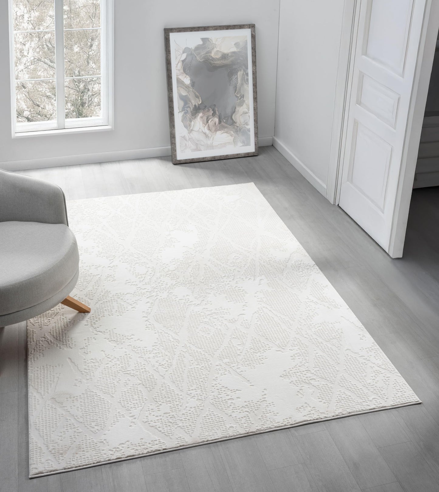 RUGGERRUGS Adel Modern Area Rug for Living Room, 5x7 Rustic Distressed Abstract Cream Neutral Rug, Medium Pile Stain Resistant Carpet for Bedroom, Dining Room or Kitchen (5' x 7', Cream)