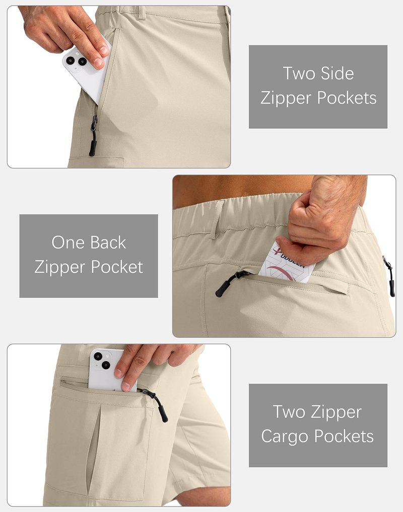 Pudolla Men's Hiking Cargo Shorts 9" Lightweight Outdoor Work Shorts for Men Travel Golf Camping Casual with 5 Zipper Pockets(Khaki X-Large)