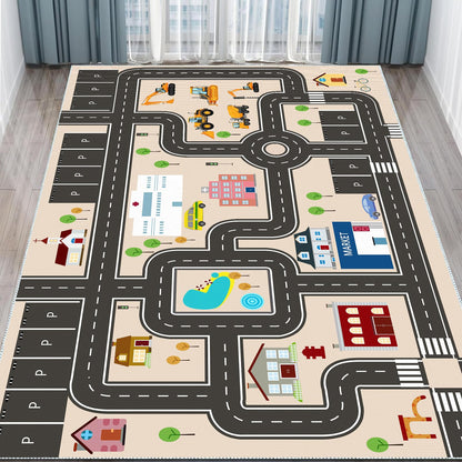 Jngred Kids Car Rug Playmat with Non-Slip Rubber Backing，Car City Life Road Carpet，Child Car Traffic Rugs ，Train Track Play Mat(80×120cm/32×47in)
