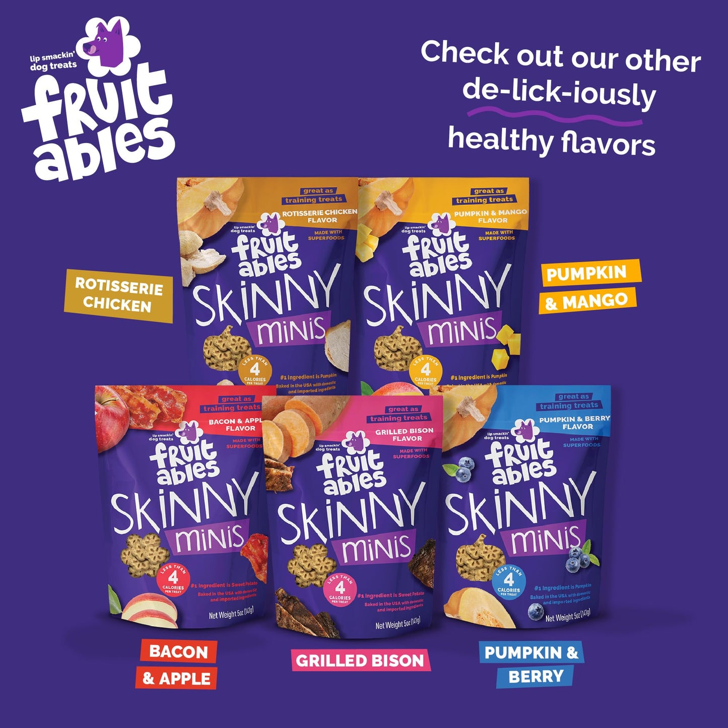Fruitables Skinny Mini Dog Treats, Healthy Pumpkin Treat for Dogs, Low Calorie & Delicious, Puppy Training, No Wheat, Corn or Soy, Made in the USA, Pumpkin and Berry Flavor, 5oz