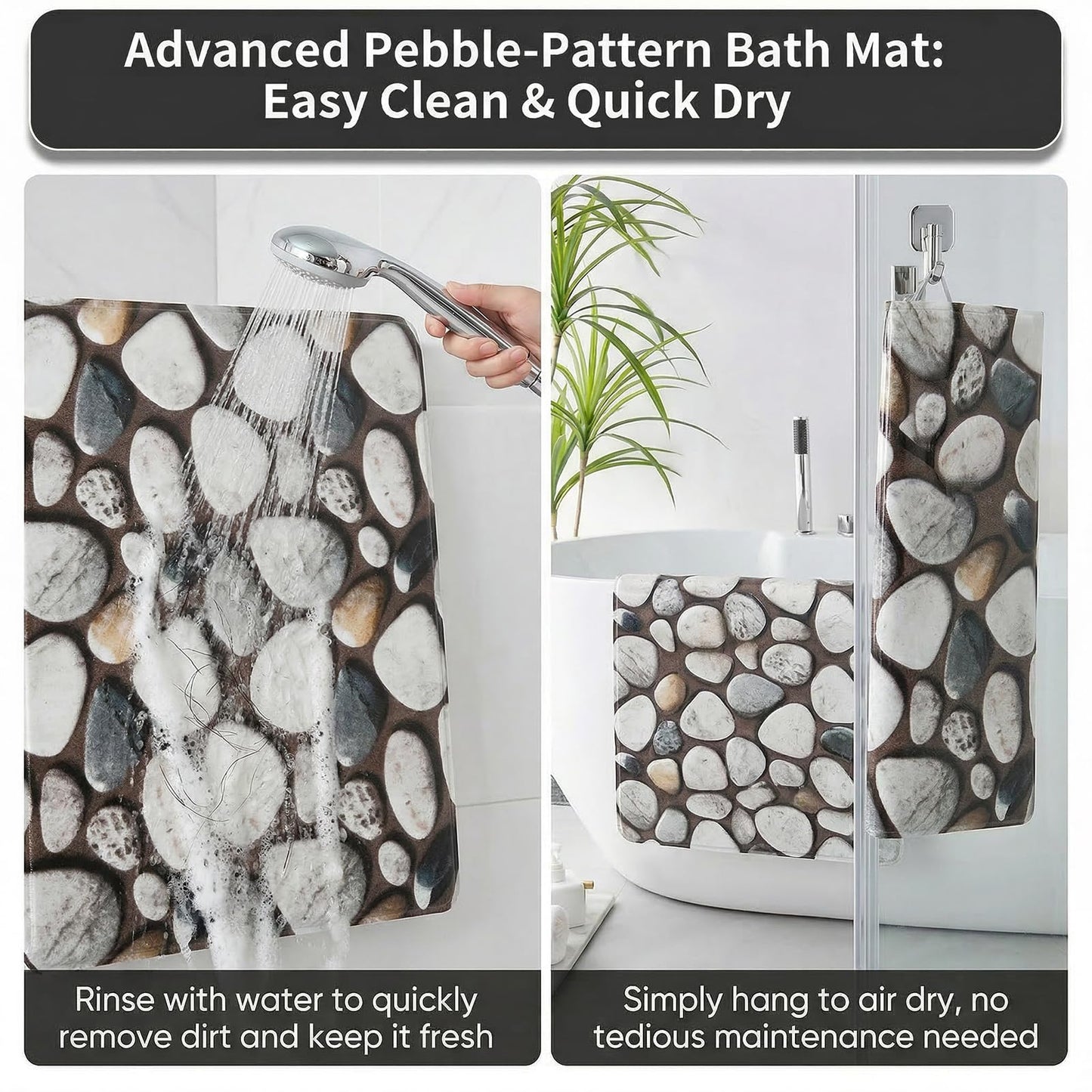 Square Shower Mat Non Slip, 24 x 24 Inch Soft PVC Loofah Shower Mats for Wet Area, Foot Scrubber Anti Slip Bathmat with Drain, Quick Drying Easy Cleaning Bath Mat for Tub, Bathroom