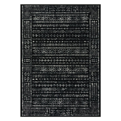 Zealude Boho Black and White 5x7 Area Rugs for Living Room, Large Washable Rug for Bedroom Dining Room, Moroccan Geometric Distressed Throw Carpet for Entryway Kitchen Playroom Office(5 x 7,Black)