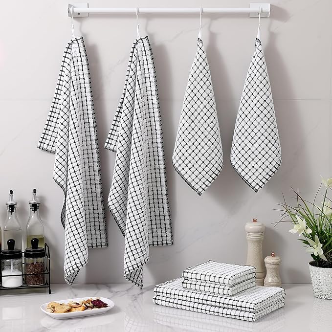 Homaxy Kitchen Towels and Dishcloths Set, 16 x 25 and 12 x 12 Inches, Super