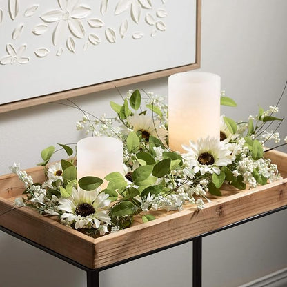 Sullivans Greenery Garland, Sunflower & Wispy Berry Spring Garland for Indoor, 66" White Flower Faux Life-Like Flower Garlands for Mantle Decor, Living Room, Home, & Office Fireplace Decorations