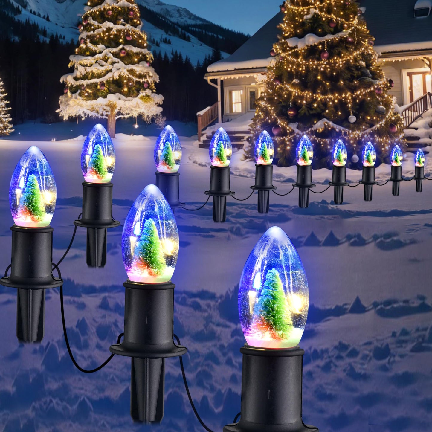 Christmas Pathway String Lights Outdoor- LED 24.5ft Christmas Path Marker Light with 20 C9 Christmas Tree Light Bulbs Decor, Connectable Waterproof Walkway Lights with Stakes for Xmas Lawn Yard Garden