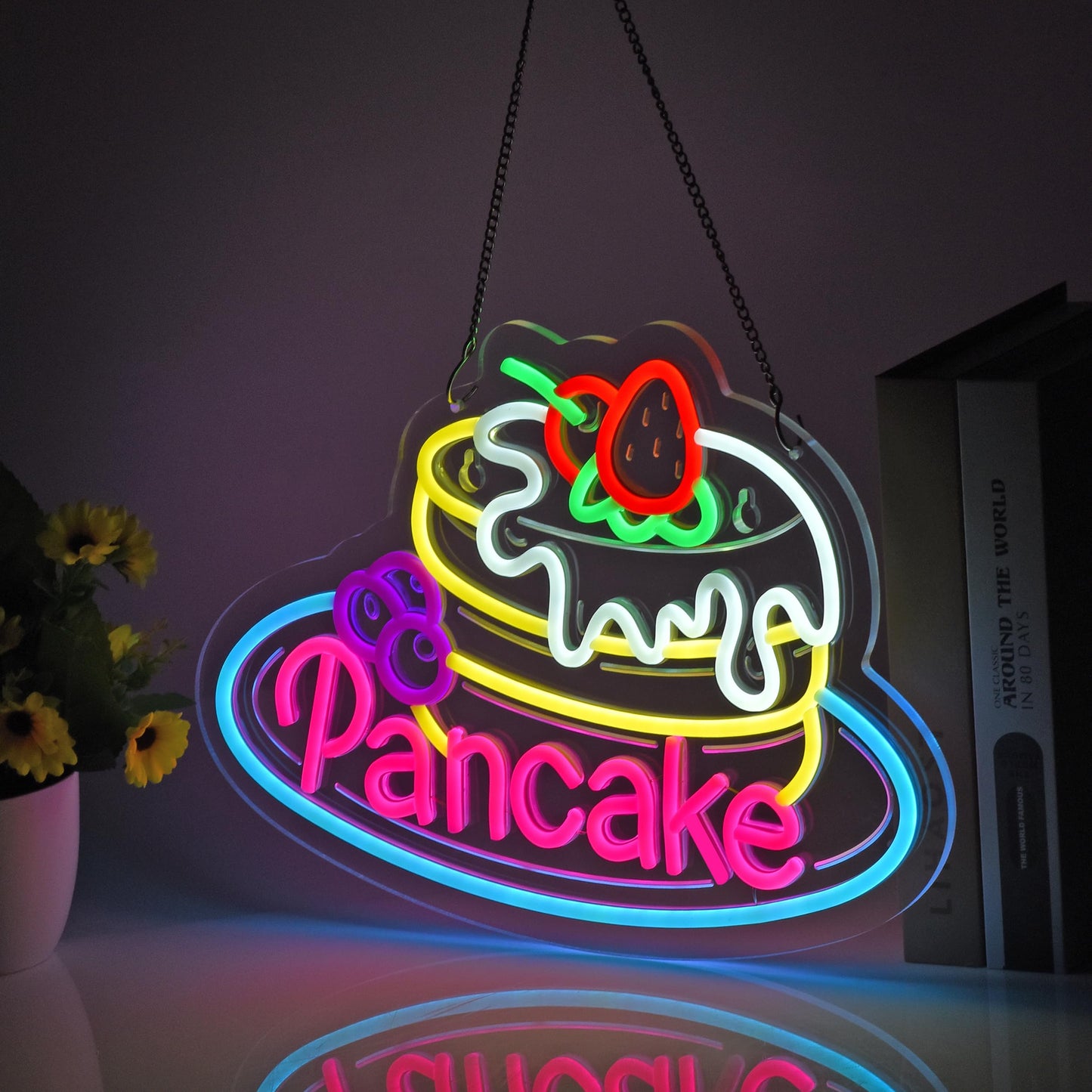 JOMOBUTY Pancake Neon Sign, Neon Lights Hanging Wall Art Decoration for Business Restaurant Shop Store House Bar Cafe Party Home Decor, USB Powered Ultra Bright Dimmable,16.14×11.02inches