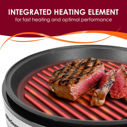 Elite Gourmet EMG-980B Smokeless Electric Tabletop Grill Nonstick, 6-Serving, Dishwasher Safe Removable Grilling Plate, Grill Indoor, Tempered Glass Lid, Adjustable Temperature, 14" Black