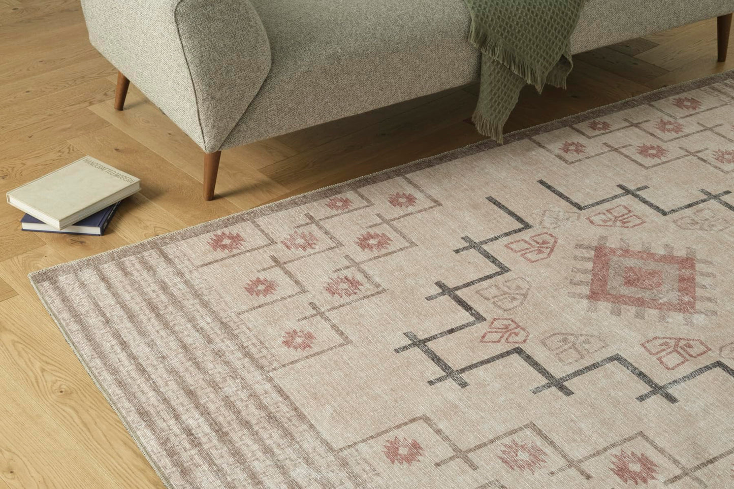 Revival Rugs Funk 6'x9' Zero-Shedding Area Rug for Living Room Bedroom - Oeko-TEX Certified, Low Pile, Spot Clean, Beige, Cream