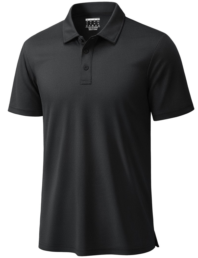 TACVASEN Mens Polo Shirts Short Sleeve Dry Fit Performance Breathable Golf Shirt with Collar Tennis Casual Business Work Black, L