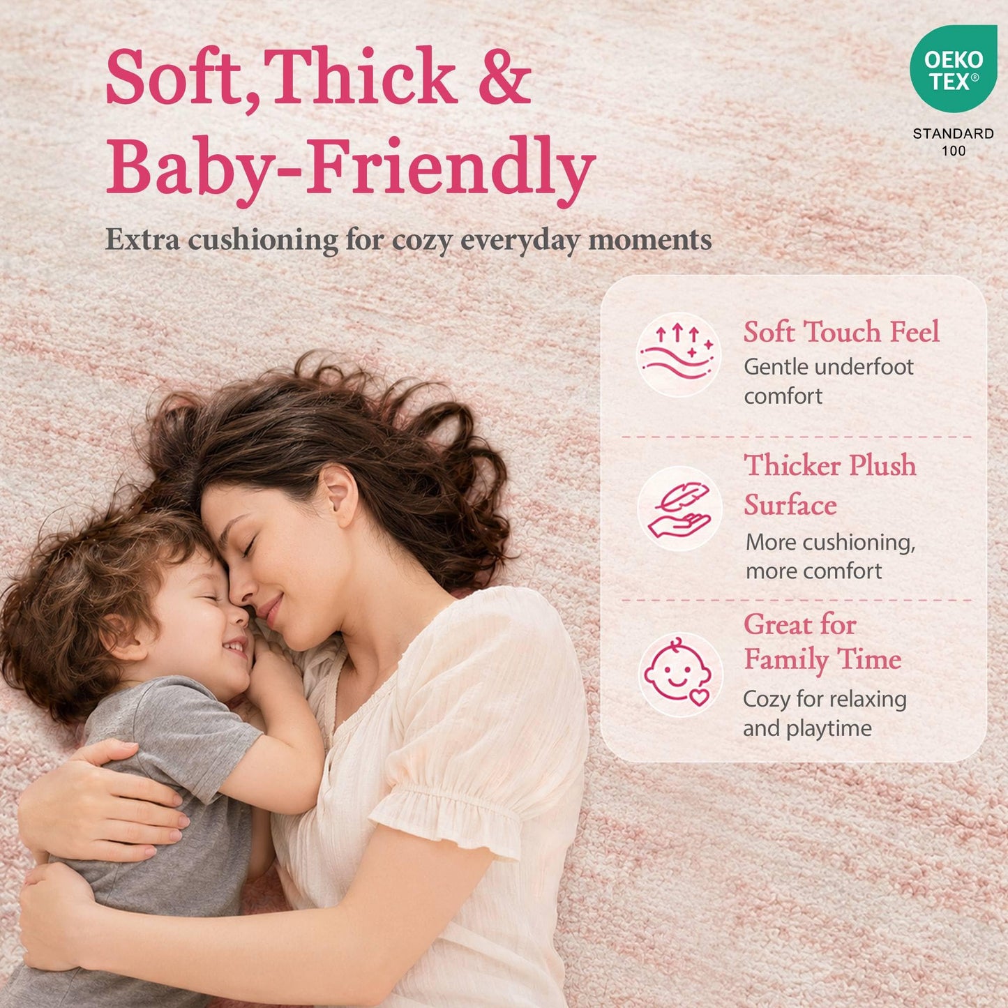 Latte&Fog Ultra Soft Thick Plush Bounce-Back,5x7 Area Rugs for Living Room, High Pile Resilient Padded Cloud-Like Pink Rug for Girls Bedroom, Kids Nursery, Dorm, Non Slip Carpet for Playroom Classroom