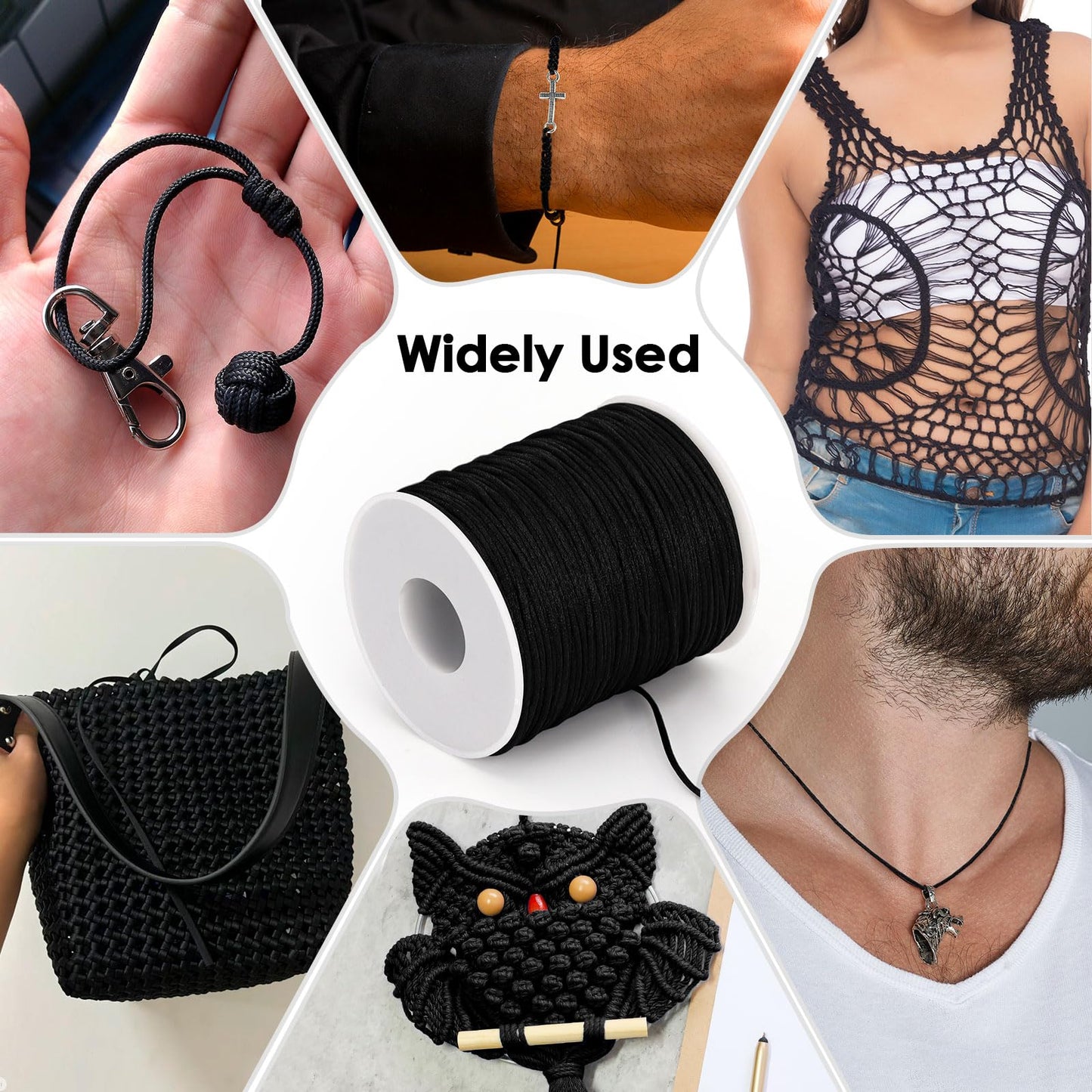 1.5MM 110 Yards Black Nylon Cord, Wind Chime Cord for Bracelet Necklace Jewelry Making, Nylon Satin String, Jewelry Thread Beading String for Crafts, Chinese Knotting