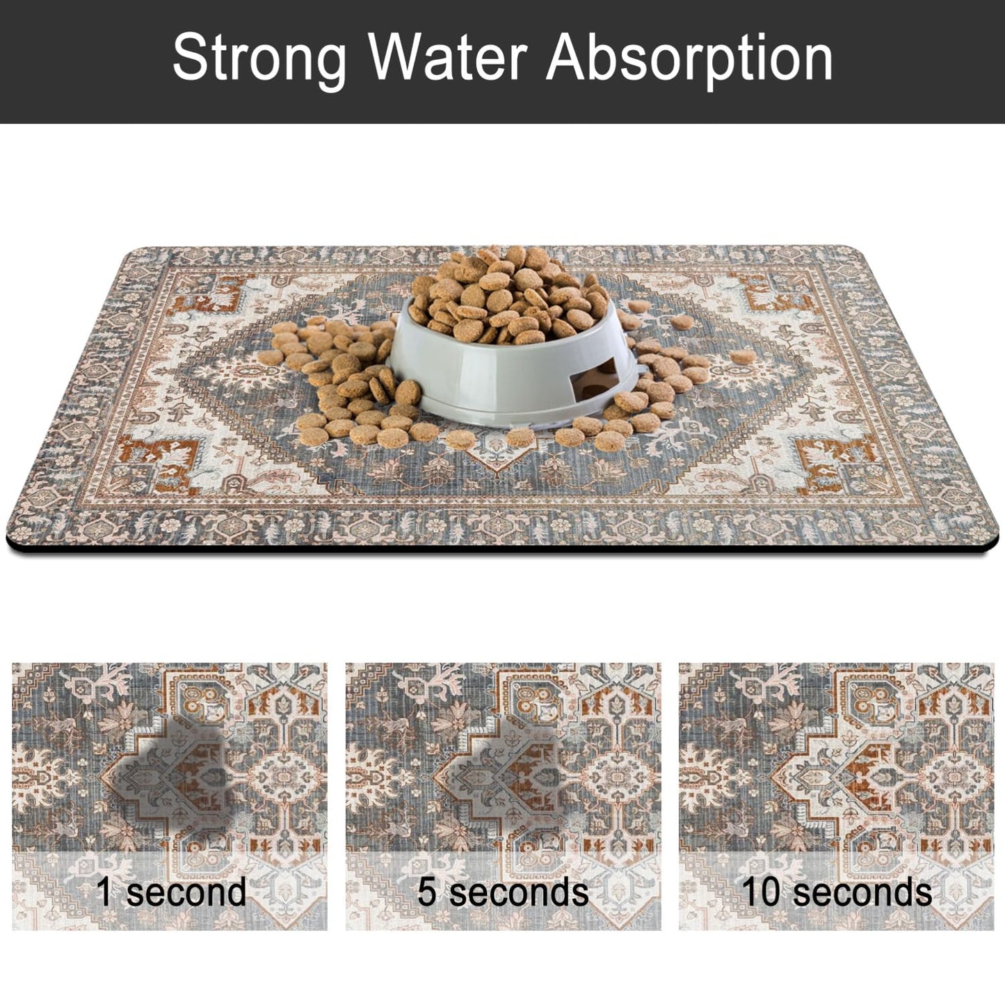 Dog Food Mats for Floors, Absorbent and Quick-Drying Pet Cat Food Mat,Anti-Fouling and Easy-to-Clean Pet Feeding Mat,Dog Bowl Mat for Messy Drinking Water Bowls.12 x20, Bohemia Style