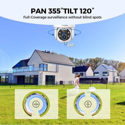 LITYMOL 2K 360° View Security Cameras Wireless Outdoor, Solar Cameras for Home Security, Color/IR Illumination Night Vision, AI Detection, 2-Way Audio, Siren Alarm, SD/Cloud Storage, 2.4g WiFi