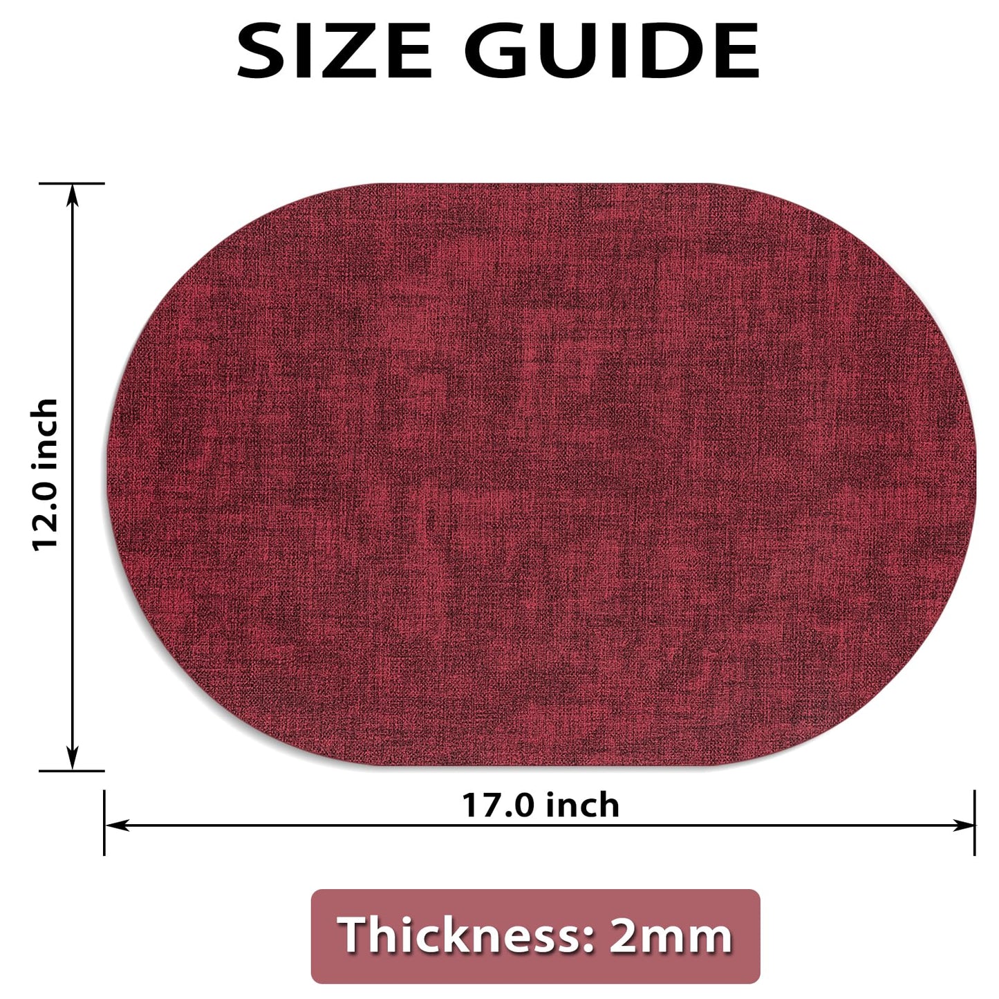 BARTHKIT Placemats for Dining Table Set of 6 Non-Slip, Heat Resistant Oval Leather Placemat Double Layer, Waterproof Table Mats Easy to Clean for Kitchen Dining Room Coffee Office Table, Wine Red