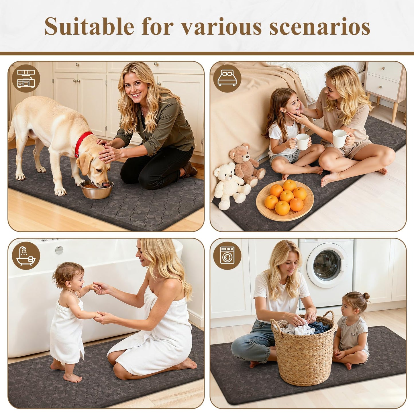 HEBE Kitchen Mat Cushioned Anti Fatigue Comfort Floor Mat Oversized 20"x60" Waterproof Non Slip Kitchen Rug Runner Laundry Room Rug Floor Carpet Heavy Duty Comfort Standing Mat Pads, Brown
