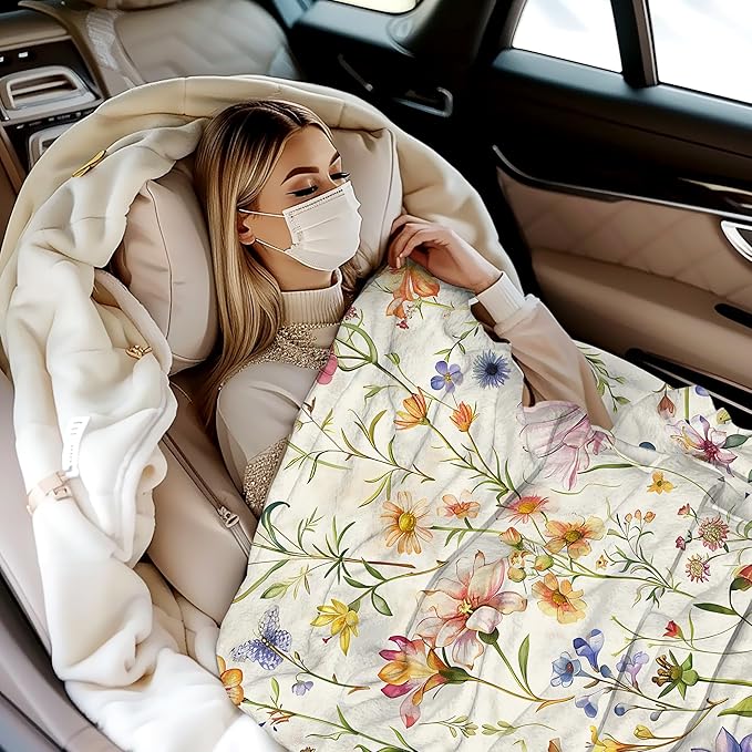 Garden Wildflowers Throw Blanket, Spring Blanket Throw for Adults, Lightweight Soft Cozy Blanket for Couch Sofa Bed Room Decor 50x60 Inches