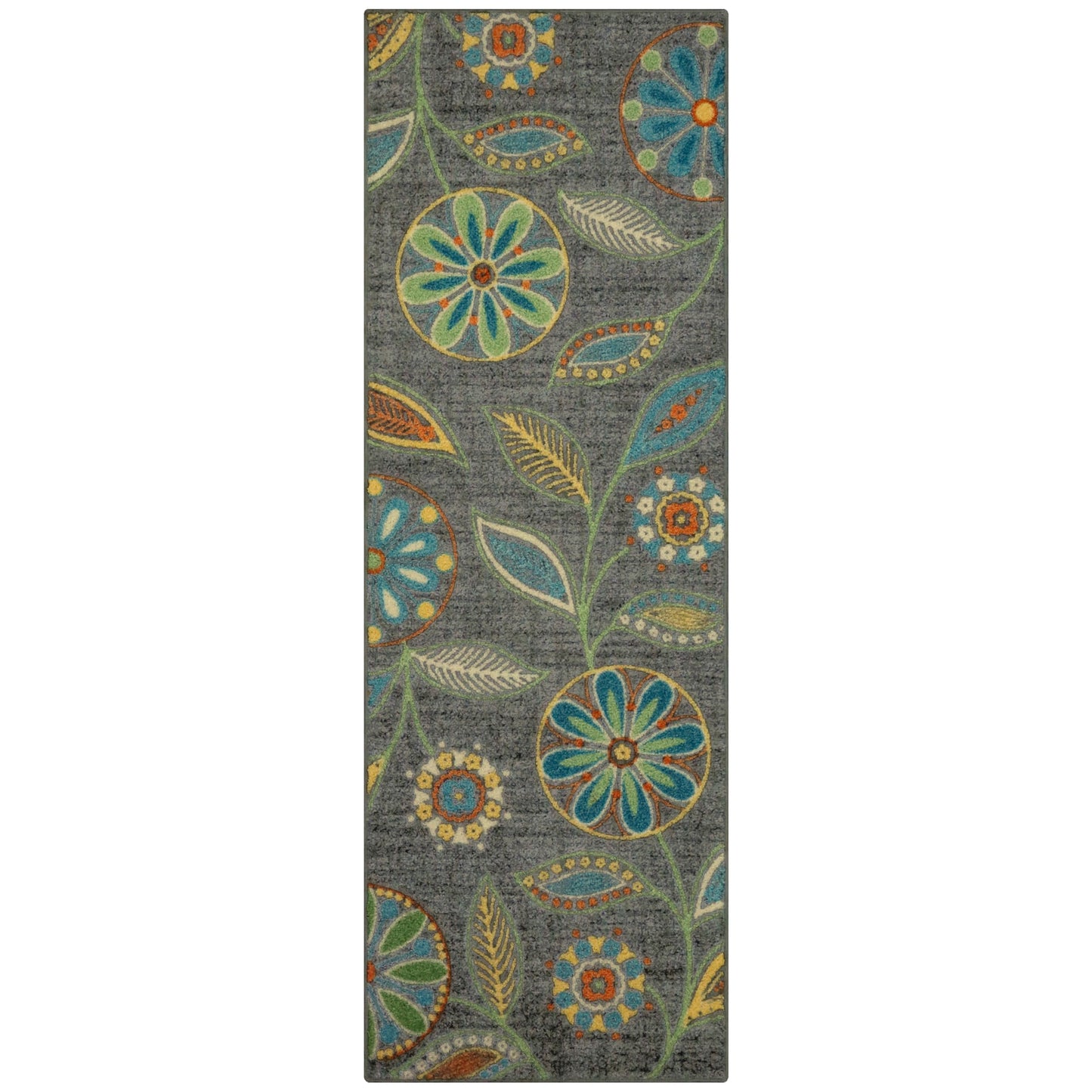 Maples Rugs Reggie Floral Runner Rug - Made in USA - Washable, Non Slip Indoor Carpet for Kitchen, Hallway, and Laundry Room, 2' x 6', Dark Grey