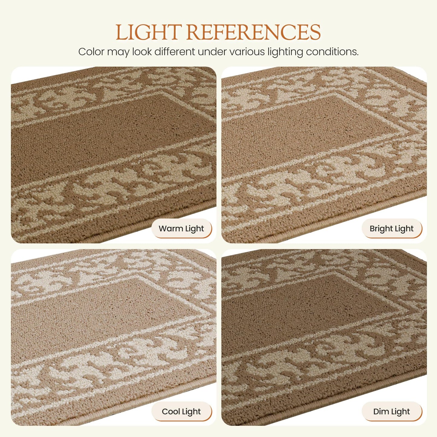 Washable Runner Rug 2x6 Ft, Non-Slip Hallway Rug with Rubber Backing, Kitchen Runner, Low Profile Indoor Carpet for Entryway, Laundry Room, Bedroom. (Border Beige, 24‘’X72'')