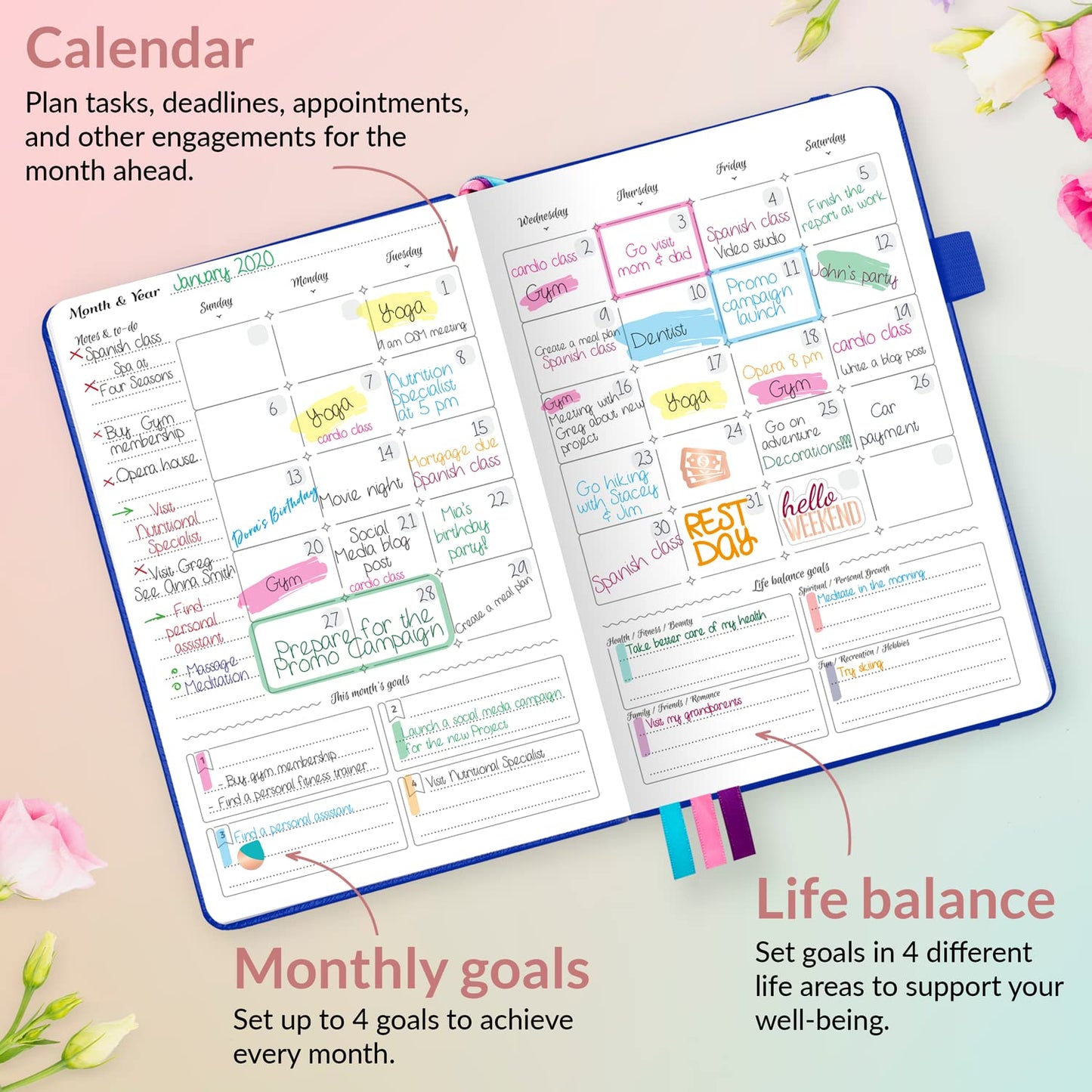 GoGirl Planner and Organizer for Women – A5 Size Weekly Planner, Goals Journal & Agenda to Improve Time Management, Productivity & Live Happier. Undated – Start Anytime, Lasts 1 Year – Royal Blue