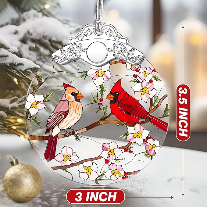 Cardinal Ornament – Christmas Decoration & Christmas Ornament; Stained Glass Holiday Decoration (Holiday Present, Bauble Present, Gift Idea, Gift Exchange) | Heirloom Keepsakes