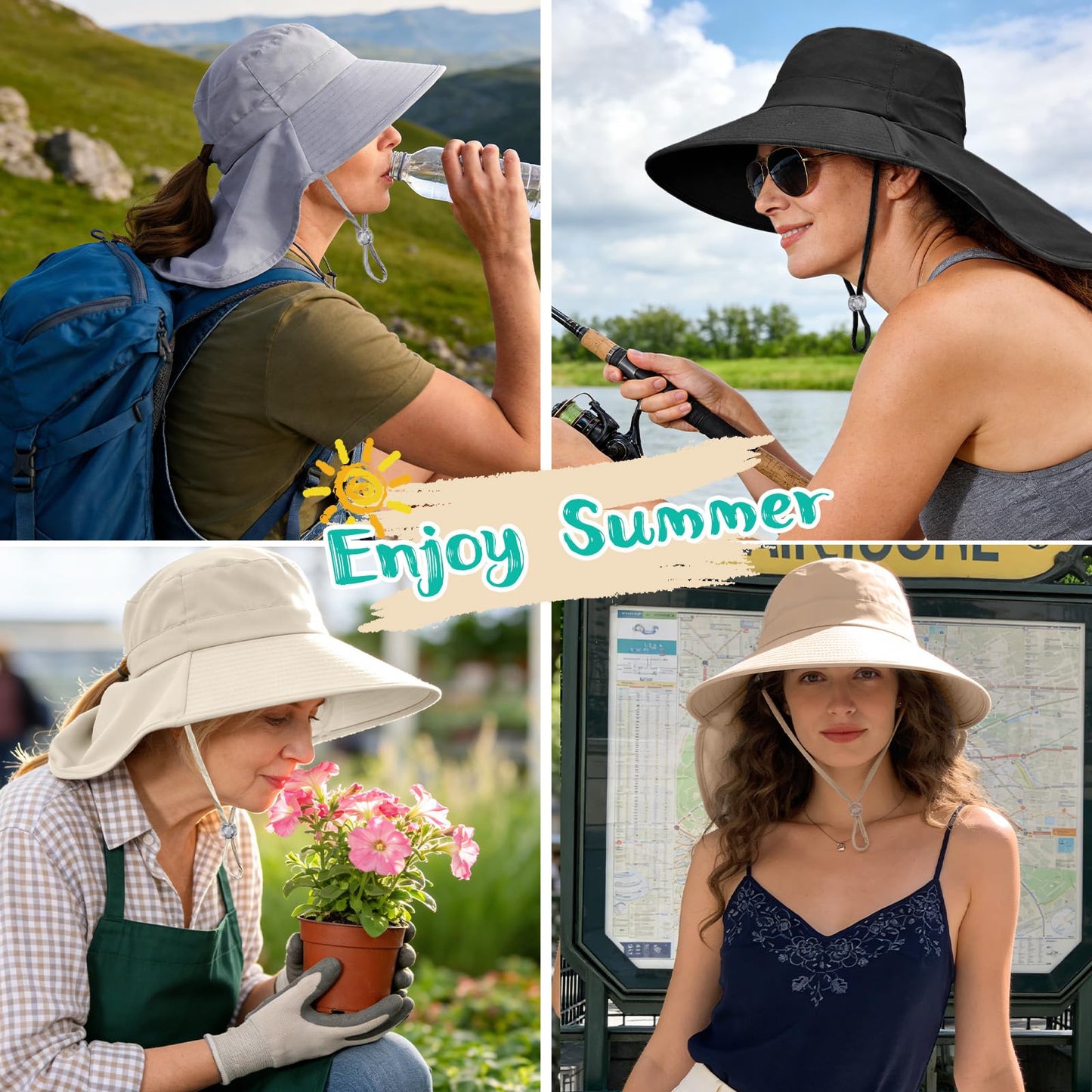 Sun Hat for Women with Neck Flap Ponytail Hole Women Sun Hat Rollable UV Protection Fishing Hat Wide Brim UPF 50+(Pink)